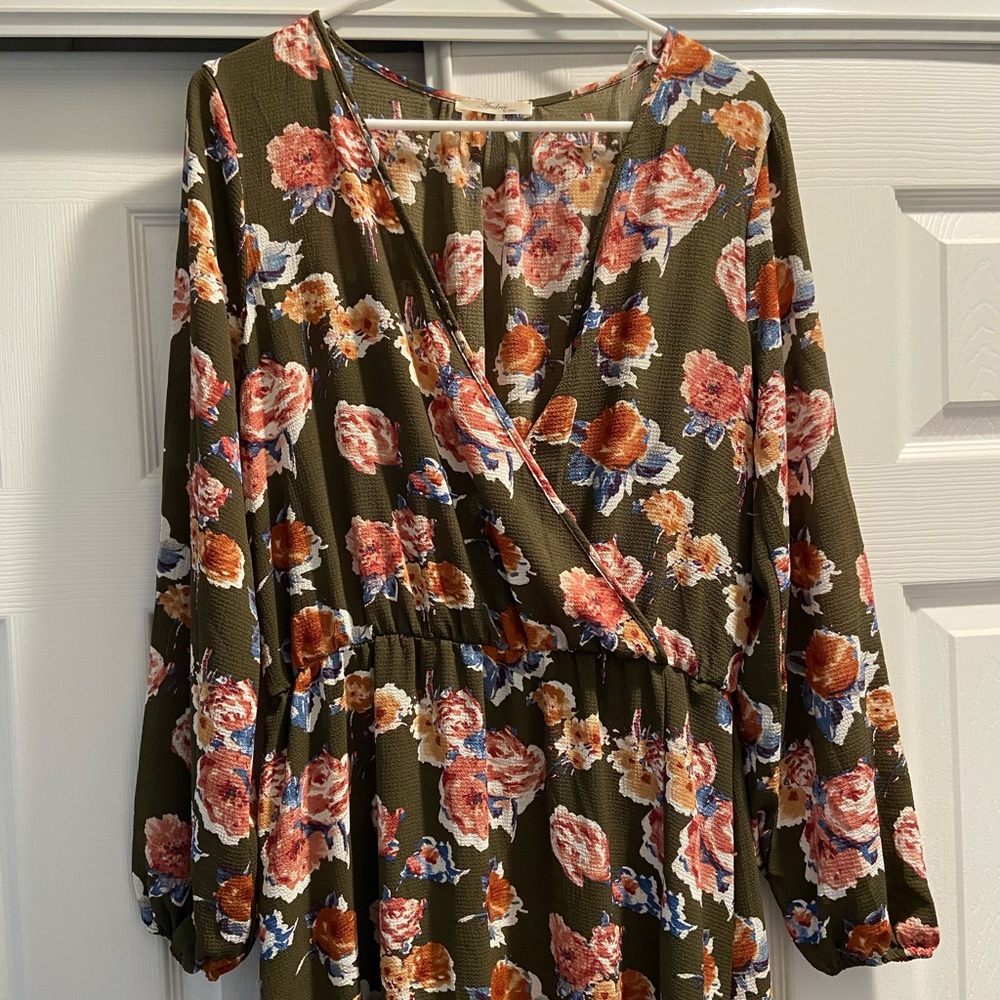 Floral Faux-Wrap Maxi Dress with Puff Sleeves
